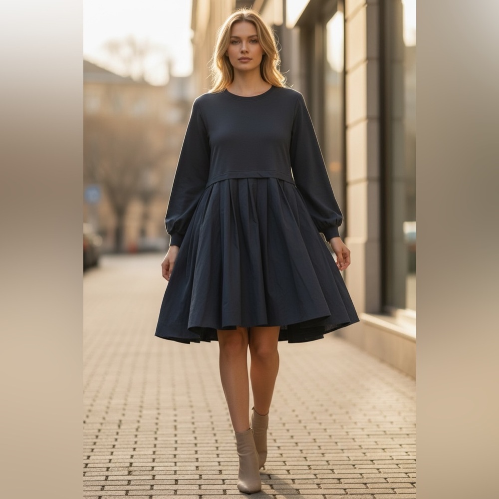 Krush Dark Blue Sweatshirt Pleated Dress Size L